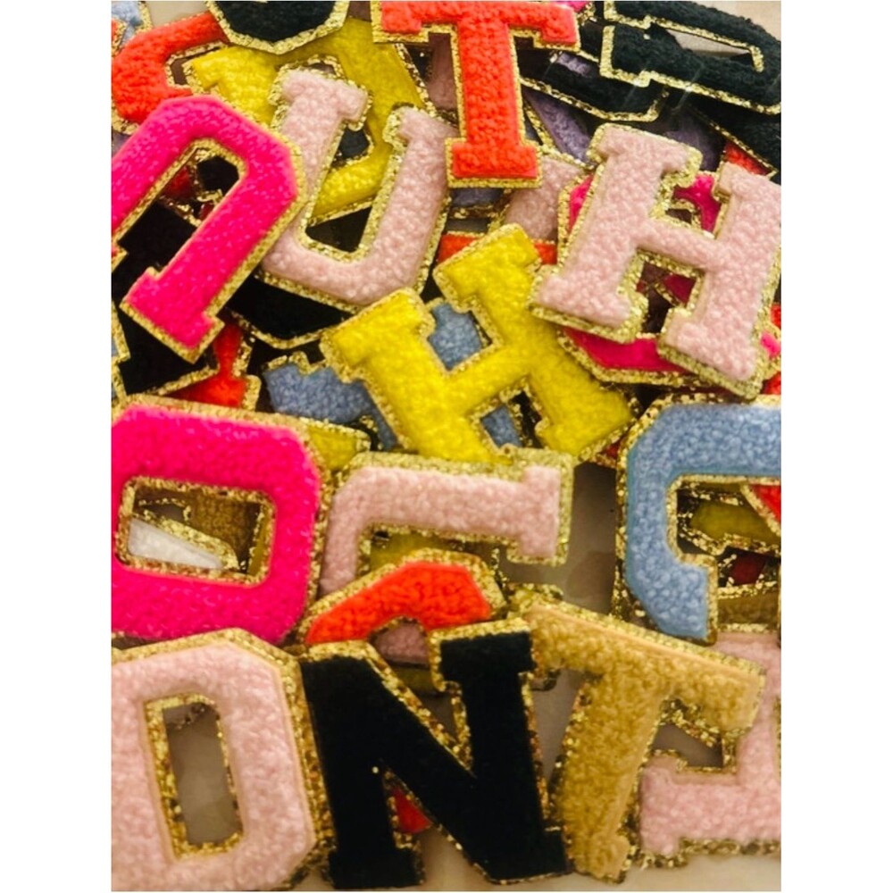 10 Chenille Iron/Glue-on patches Gold trim 2"